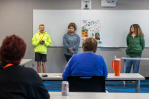 Students pitching their business idea to professors