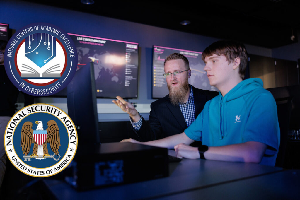 hansen and student cybersecurity professor Matt Hansen, left, and a student